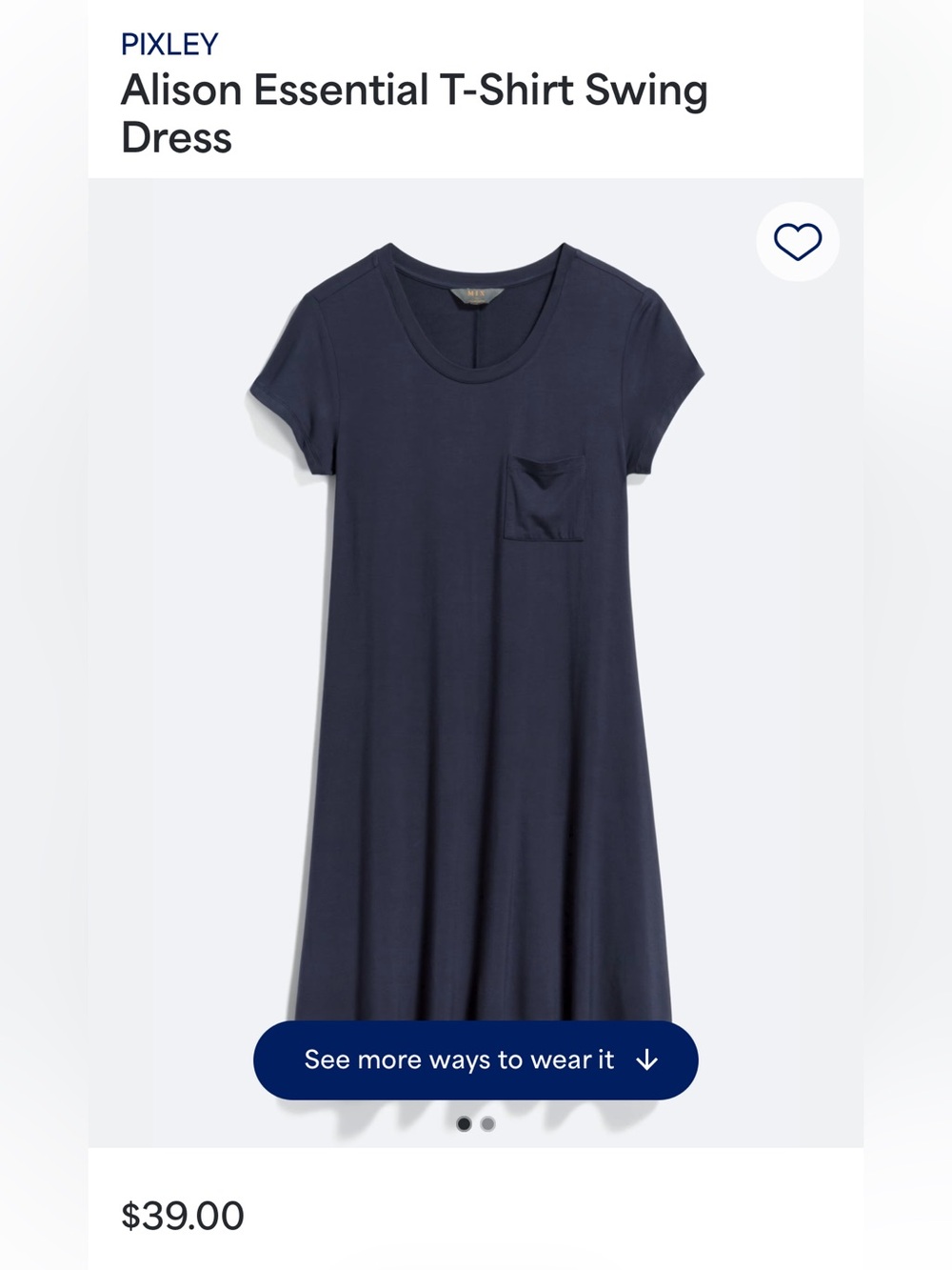 PIXLEY Alison Essential T-Shirt Swing Dress